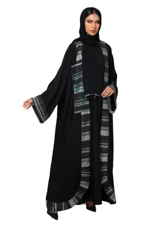 DARK GREY STRIPED ROUNDED TROUSER OPEN ABAYA