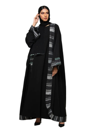 DARK GREY STRIPED ROUNDED TROUSER OPEN ABAYA