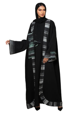 DARK GREY STRIPED ROUNDED TROUSER OPEN ABAYA