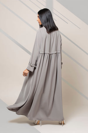 LIGHT GREY COLLARED BUTTONED CREPE ABAYA