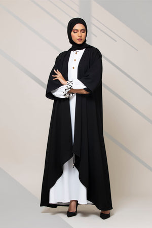 BLACK COLLARED BUTTONED WITH INNER ABAYA