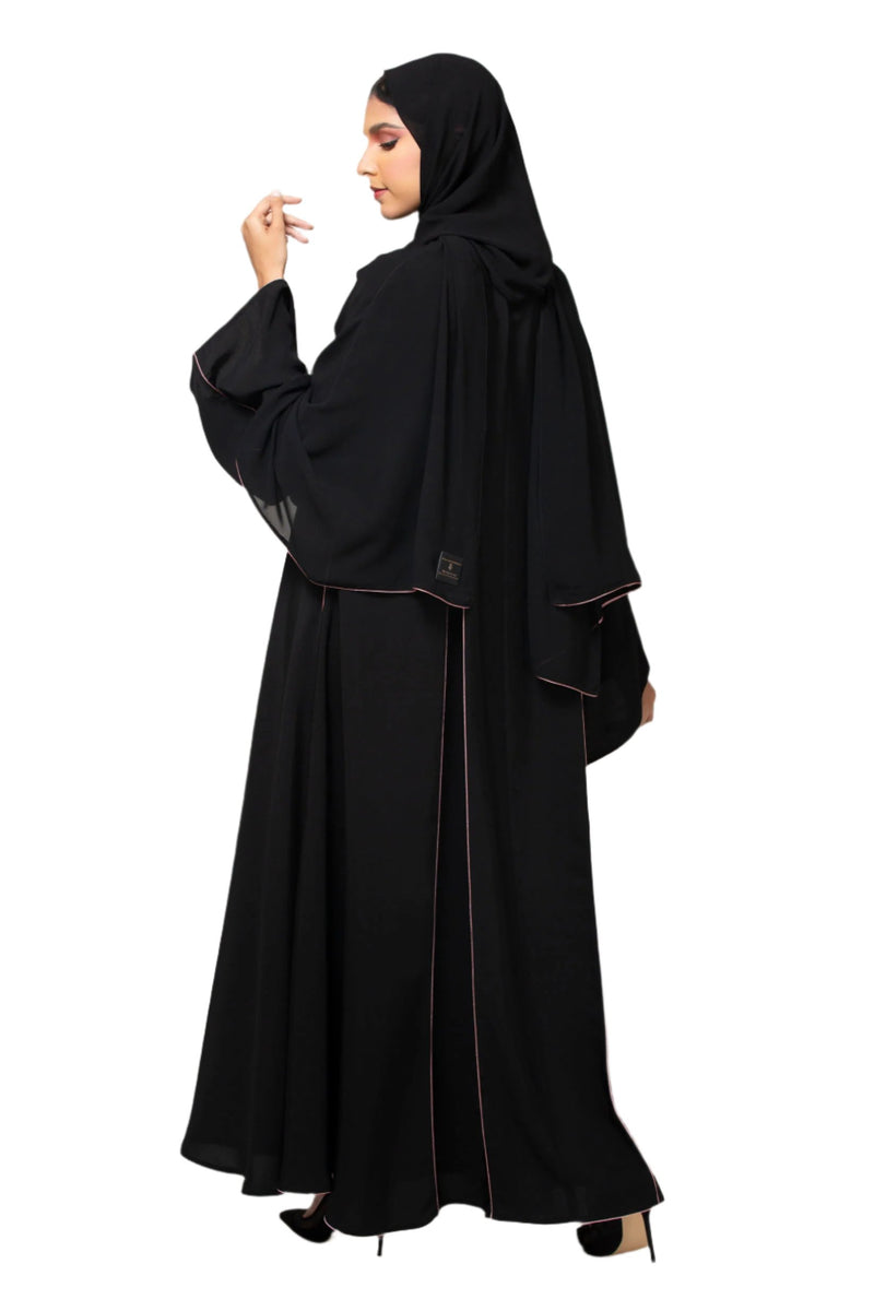 BLACK BREAM HIGHLIGHT PLEATED SALOAN ABAYA