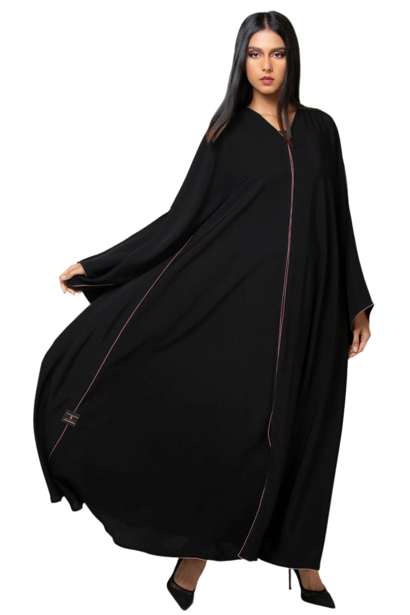 BLACK BREAM HIGHLIGHT PLEATED SALOAN ABAYA