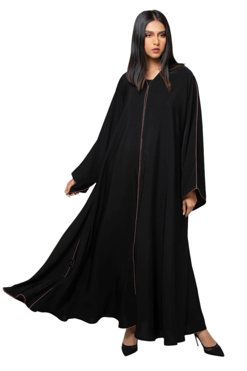 BLACK BREAM HIGHLIGHT PLEATED SALOAN ABAYA