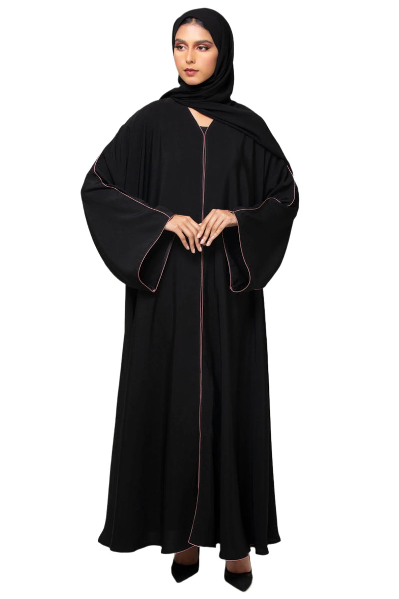 BLACK BREAM HIGHLIGHT PLEATED SALOAN ABAYA