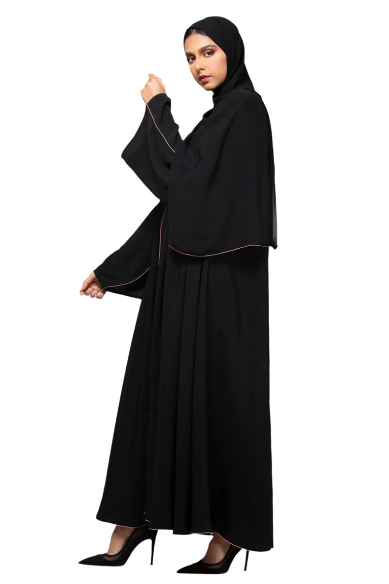 BLACK BREAM HIGHLIGHT PLEATED SALOAN ABAYA