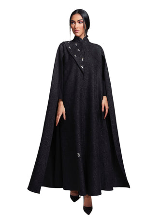 BLACK FRENCH JACQUARD CRYSTALIZED ABAYA.