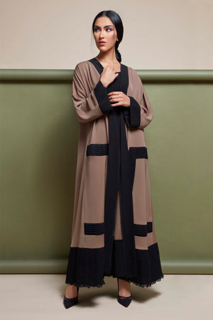 MOCCA PLEATED PANNELED CREPE OPEN ABAYA.