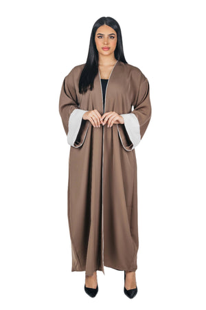 GRANITE BROWN PLAIN CREPE OPEN ABAYA.