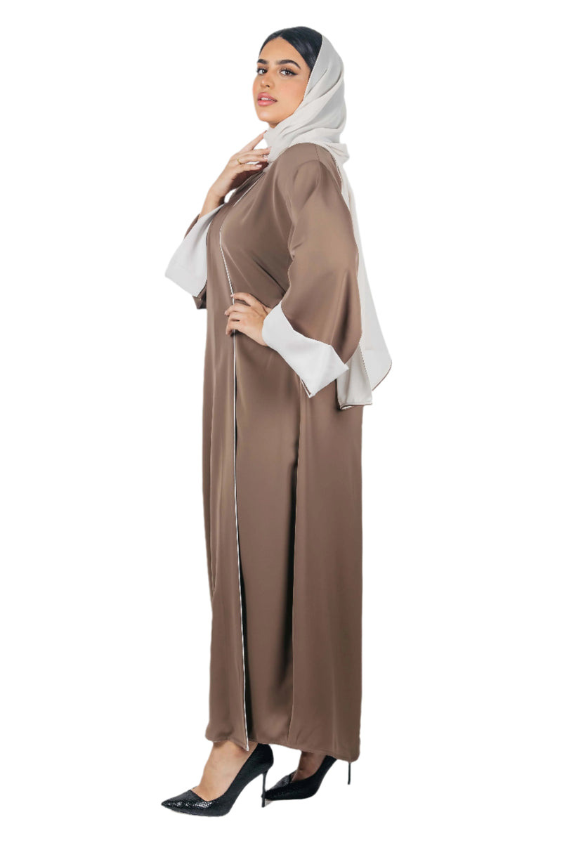 GRANITE BROWN PLAIN CREPE OPEN ABAYA.