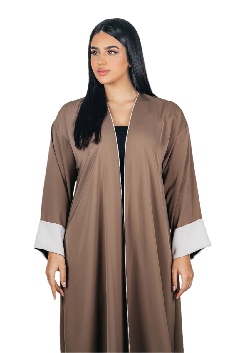 GRANITE BROWN PLAIN CREPE OPEN ABAYA.