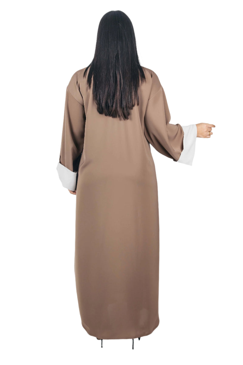 GRANITE BROWN PLAIN CREPE OPEN ABAYA.