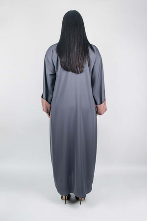 SOLID GREY PLAIN CREPE  OPEN ABAYA.