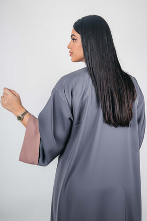 SOLID GREY PLAIN CREPE  OPEN ABAYA.