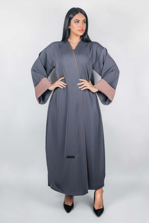 SOLID GREY PLAIN CREPE  OPEN ABAYA.