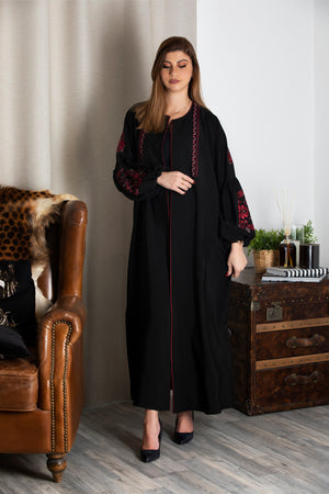 BLACK EMBROIDERED PUFF SLEEVE SALOAN ABAYA.