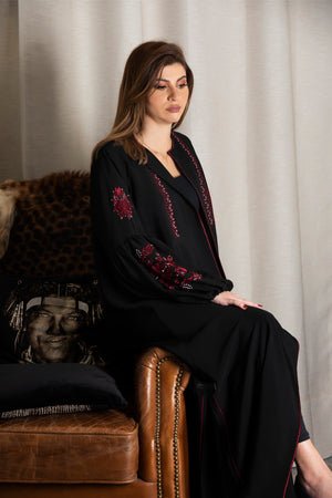 BLACK EMBROIDERED PUFF SLEEVE SALOAN ABAYA.