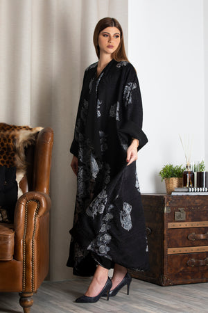 BLACK DOUBLE FACE PATTERNED OPEN ABAYA.