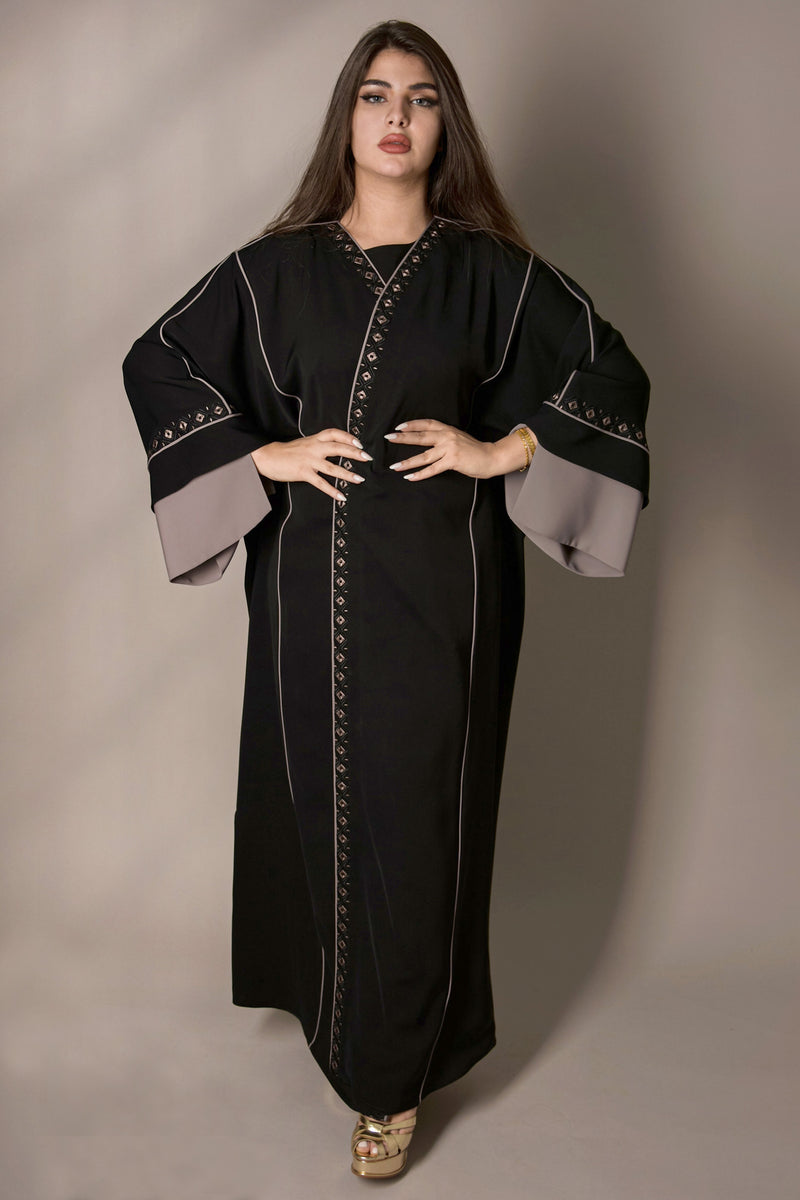 BLACK EMBROIDERED CUT SLEEVES DESIGN ABAYA.