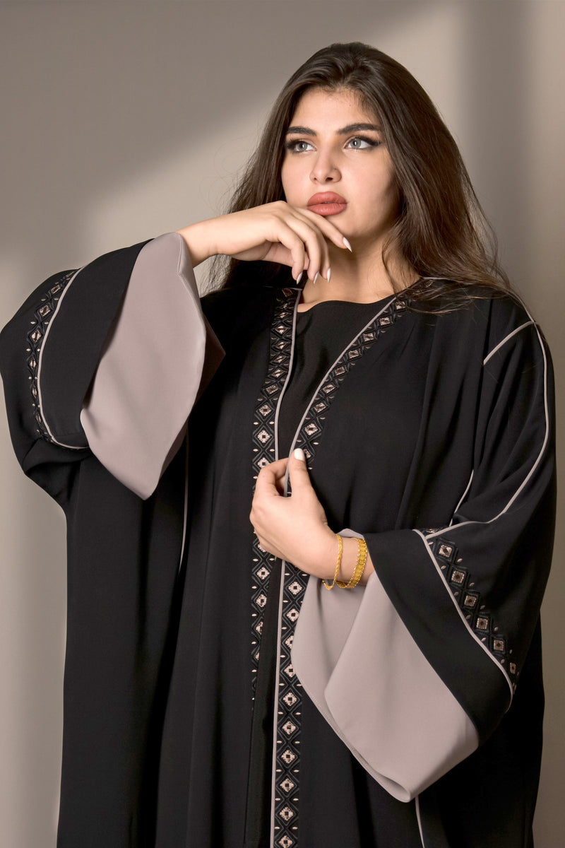 BLACK EMBROIDERED CUT SLEEVES DESIGN ABAYA.