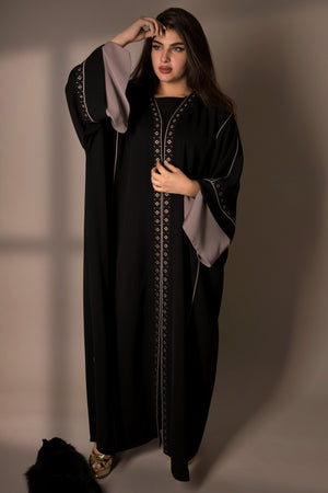 BLACK EMBROIDERED CUT SLEEVES DESIGN ABAYA.