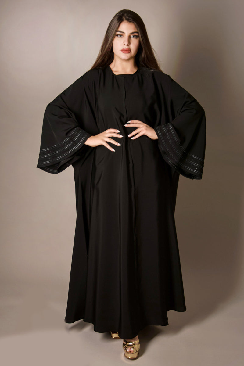 BLACK PATTERNED HAND EMBROIDERED SEQUINS ABAYA.