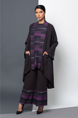 LAVENDAR STRIPED LINEN TROUSER OPEN ABAYA.