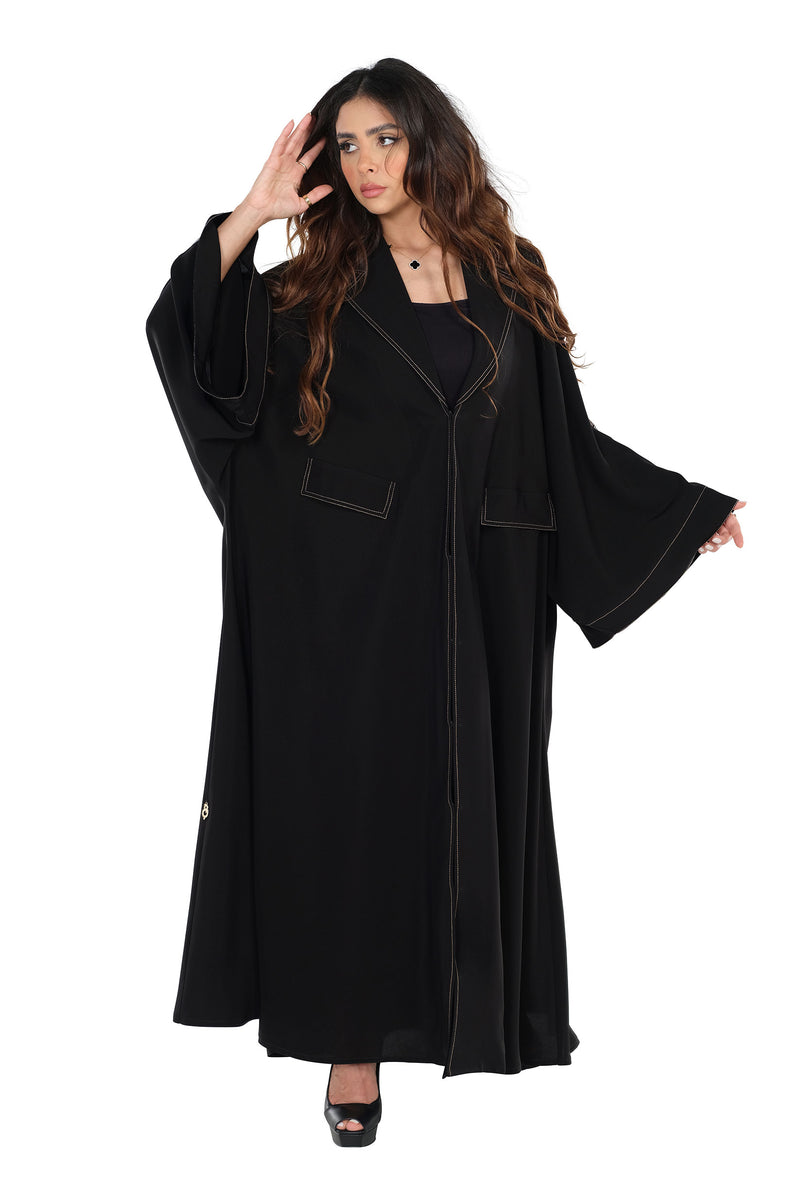 BLACK EMBRODERED  SOALON OPEN ABAYA