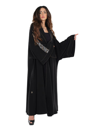 BLACK EMBRODERED  SOALON OPEN ABAYA