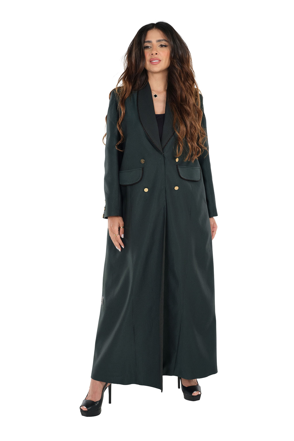 GREEN TWILL JACQUARD OPEN JACKET ABAYA