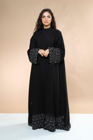 BLACK HAND EMBROIDERED CRYSTALIZED SOALON ABAYA.