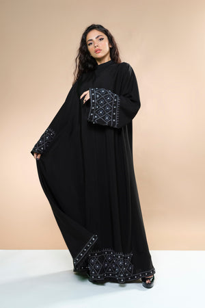 BLACK HAND EMBROIDERED CRYSTALIZED SOALON ABAYA.