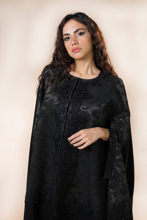 BLACK GOLDEN JAQUARD CAPE ABAYA