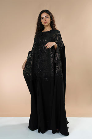 BLACK GOLDEN JAQUARD CAPE ABAYA