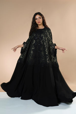 BLACK GOLDEN JAQUARD CAPE ABAYA