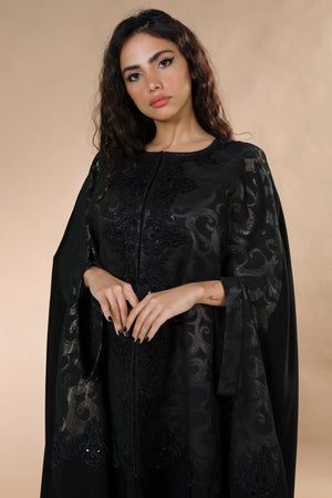 BLACK GOLDEN JAQUARD CAPE ABAYA