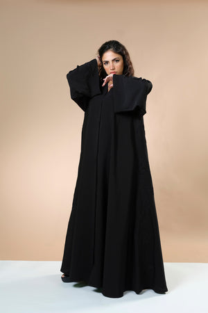 BLACK LACE EMBRODERED OPEN ABAYA.