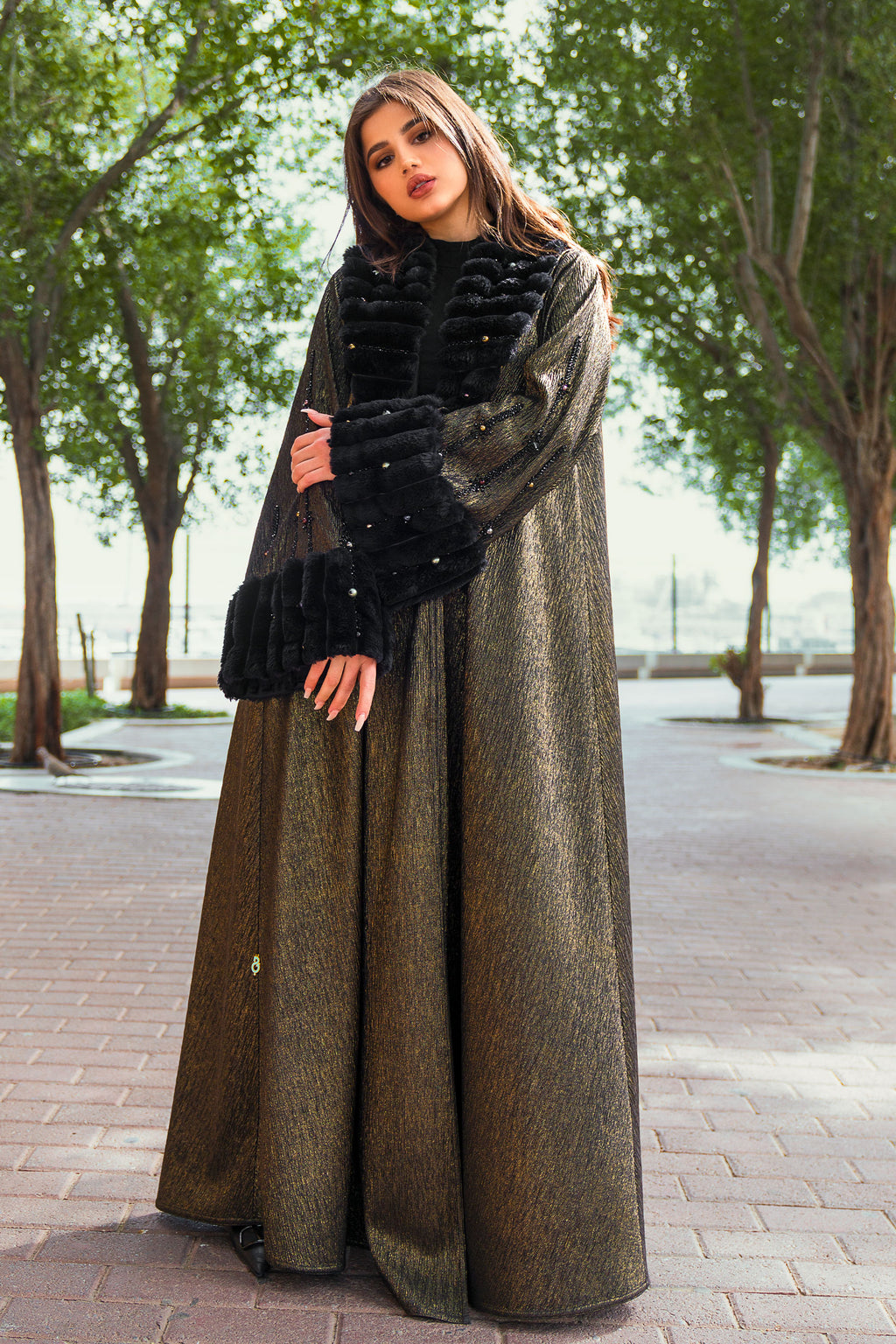 COPPER EMBRODERED JAQAURD BISHT ABAYA