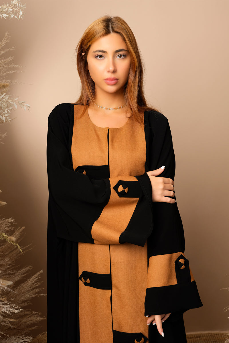 BLACK TANGERINE SOALON CUT SLEEVE  CLOSED ABAYA