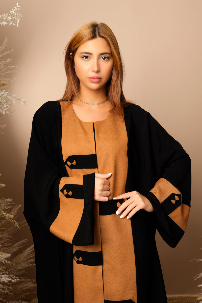 BLACK TANGERINE SOALON CUT SLEEVE  CLOSED ABAYA