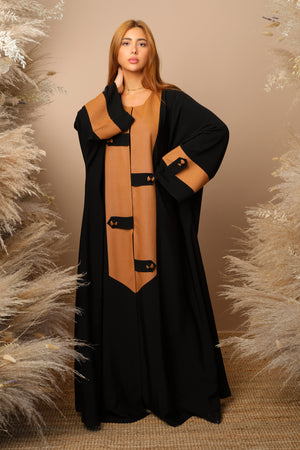 BLACK TANGERINE SOALON CUT SLEEVE  CLOSED ABAYA