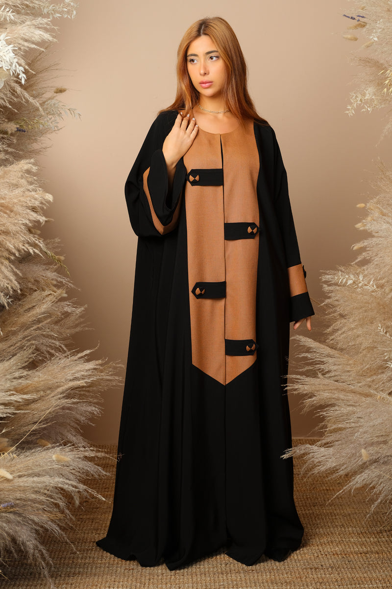 BLACK TANGERINE SOALON CUT SLEEVE  CLOSED ABAYA