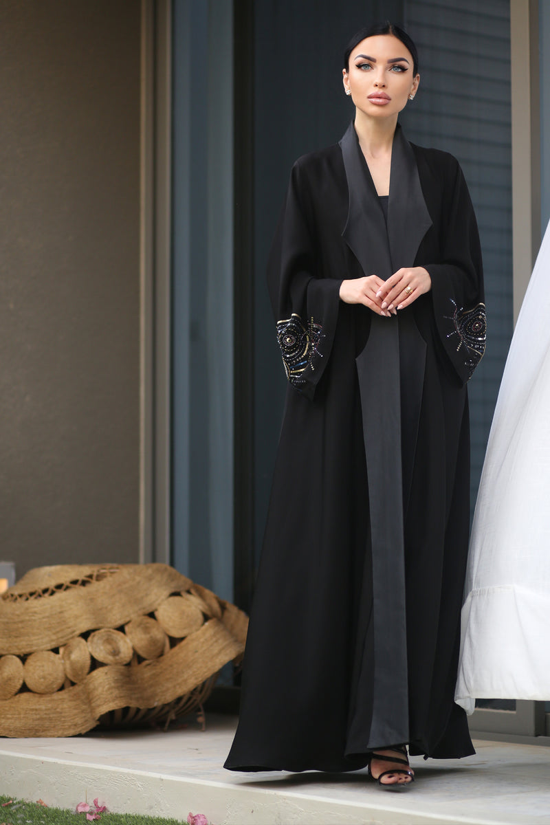 LUXURY BLACK HAND EMBROIDERY ABAYA