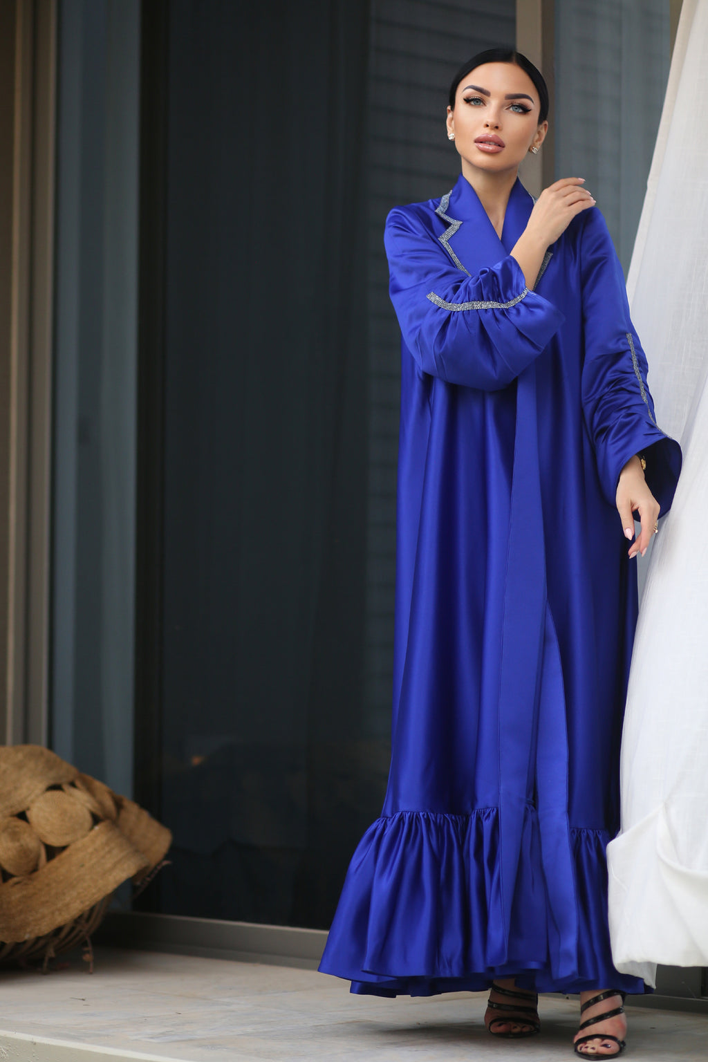 SATIN FYE COLORED CRYSTALIZED OPEN ABAYA