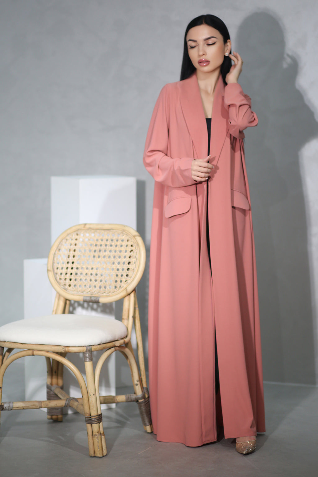 PEACH BLAZER OPEN ABAYA