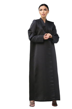 BLACK SATIN FYE BLAZER OPEN ABAYA