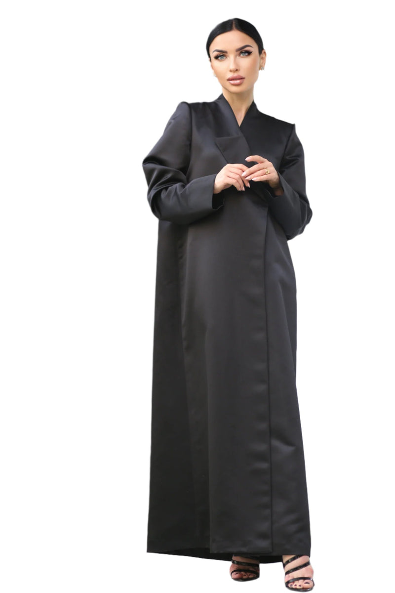 BLACK SATIN FYE BLAZER OPEN ABAYA