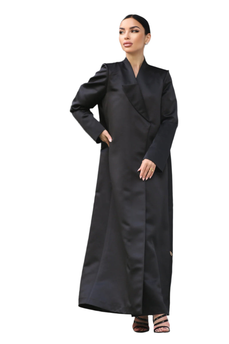 BLACK SATIN FYE BLAZER OPEN ABAYA