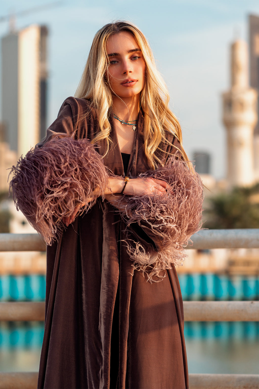 MODERN CRYSTALLIZED VELVET WITH FEATHERS  ABAYA