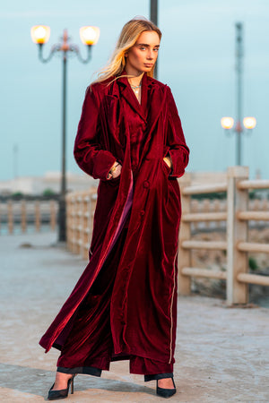 DARK RED VELVET ABAYA